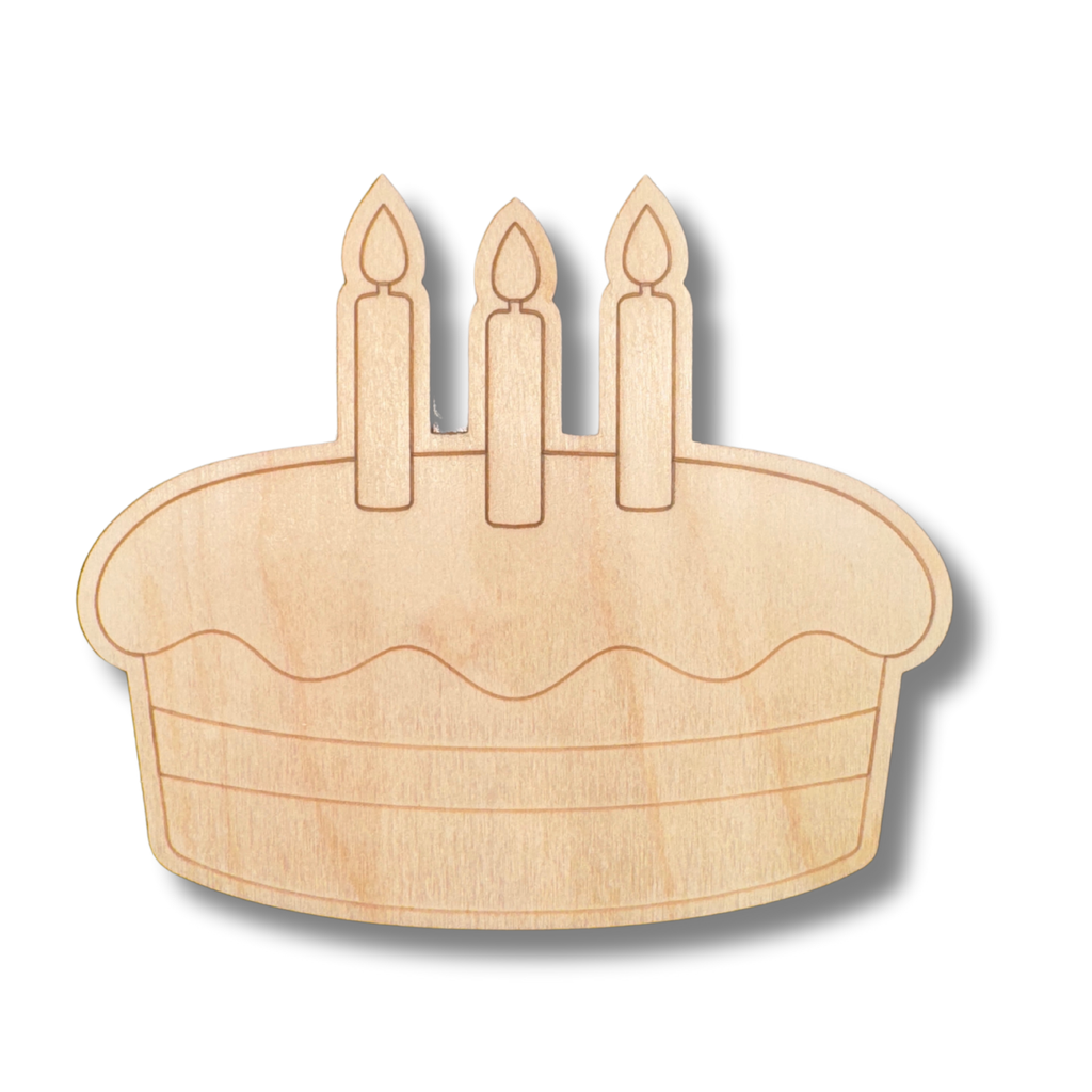 Unfinished Wood Etched Small Birthday Cake Shape | Paint By Line Crafts | up to 30" DIY