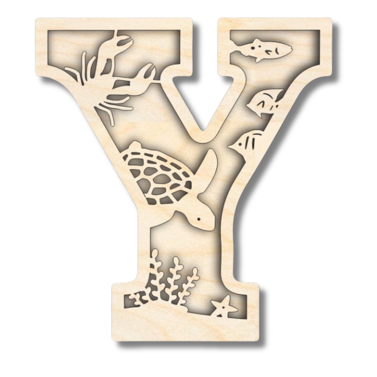 Unfinished Wood Layered Themed Letters | Ocean | A-Z | 2 Piece | up to 24"