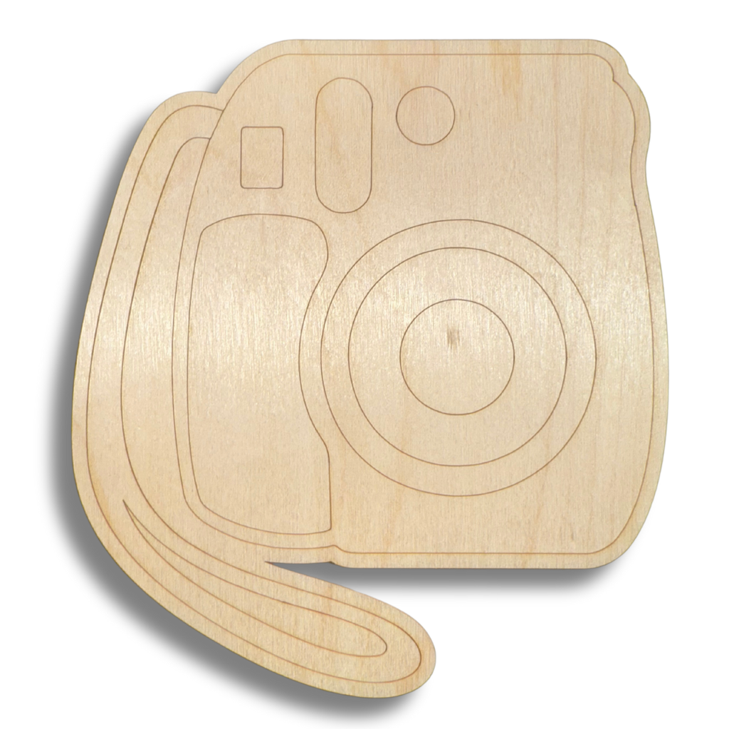 Unfinished Wood Etched Instant Camera Shape | Paint By Line Crafts | up to 30" DIY
