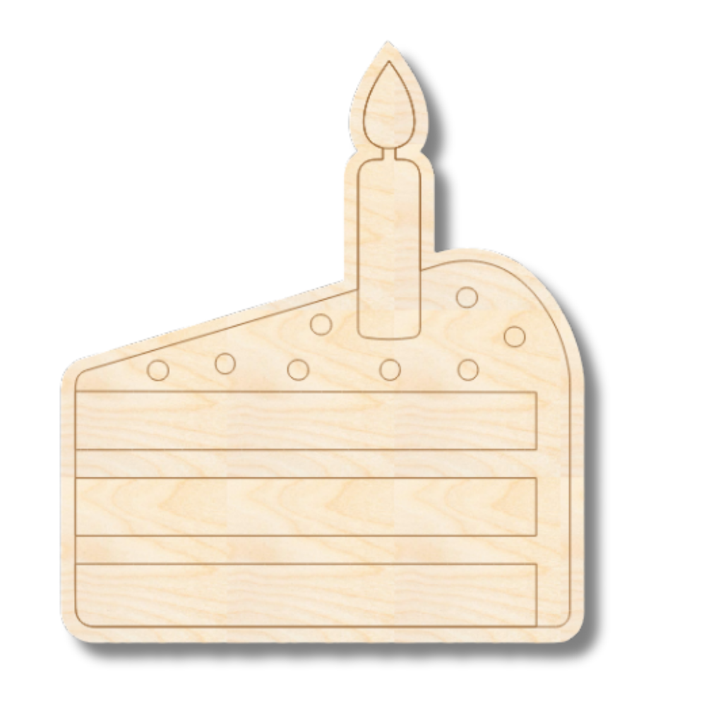 Unfinished Wood Etched Birthday Cake Slice Shape | Paint By Line Crafts | up to 30" DIY