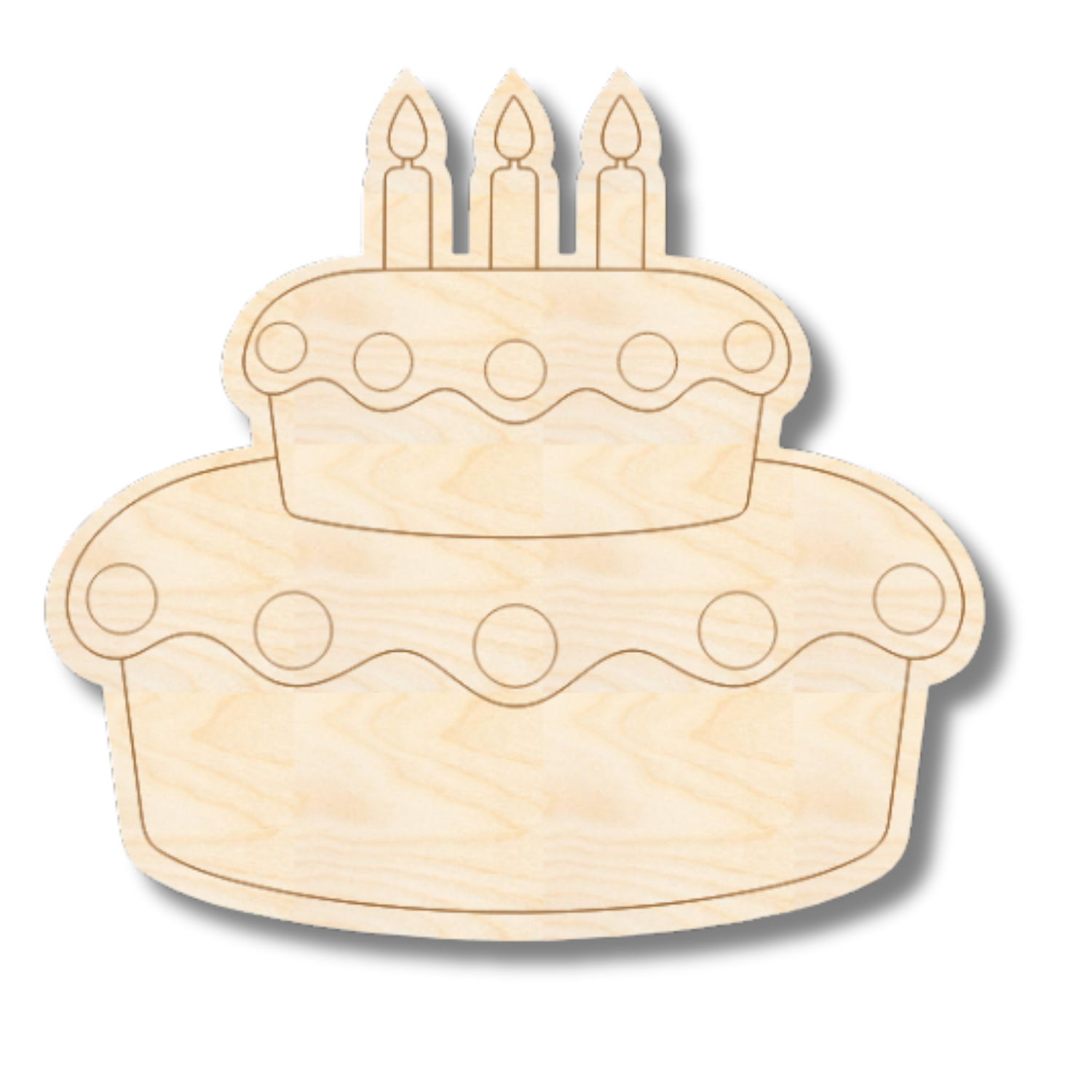 Unfinished Wood Etched Two Tier Birthday Cake Shape | Paint By Line Crafts | up to 30" DIY