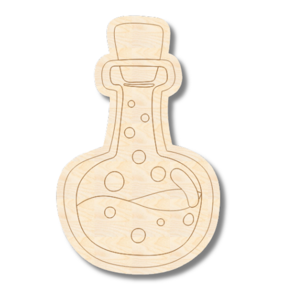 Unfinished Wood Etched Potion Bottle Shape | Paint By Line Crafts | up to 30" DIY