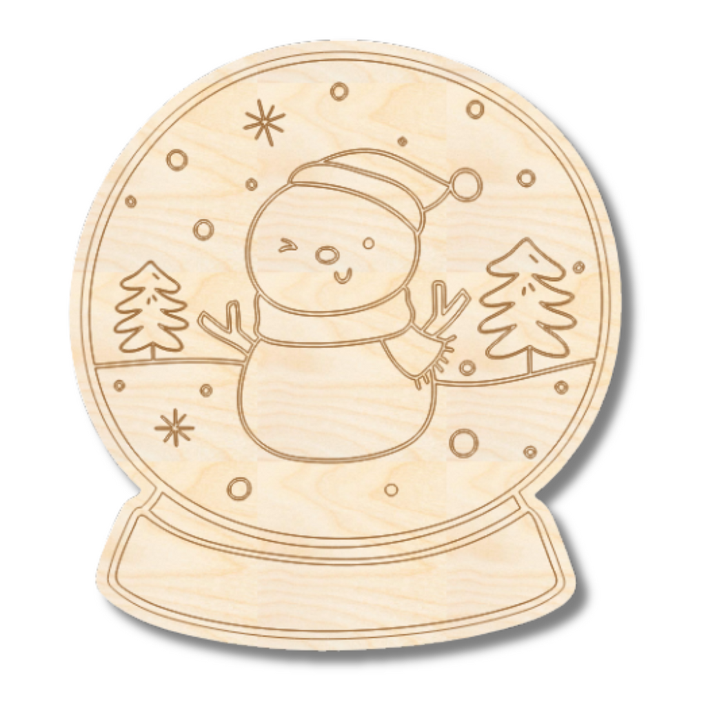 Unfinished Wood Etched Tree Snowman Snowglobe Shape | Paint By Line Crafts | up to 30" DIY