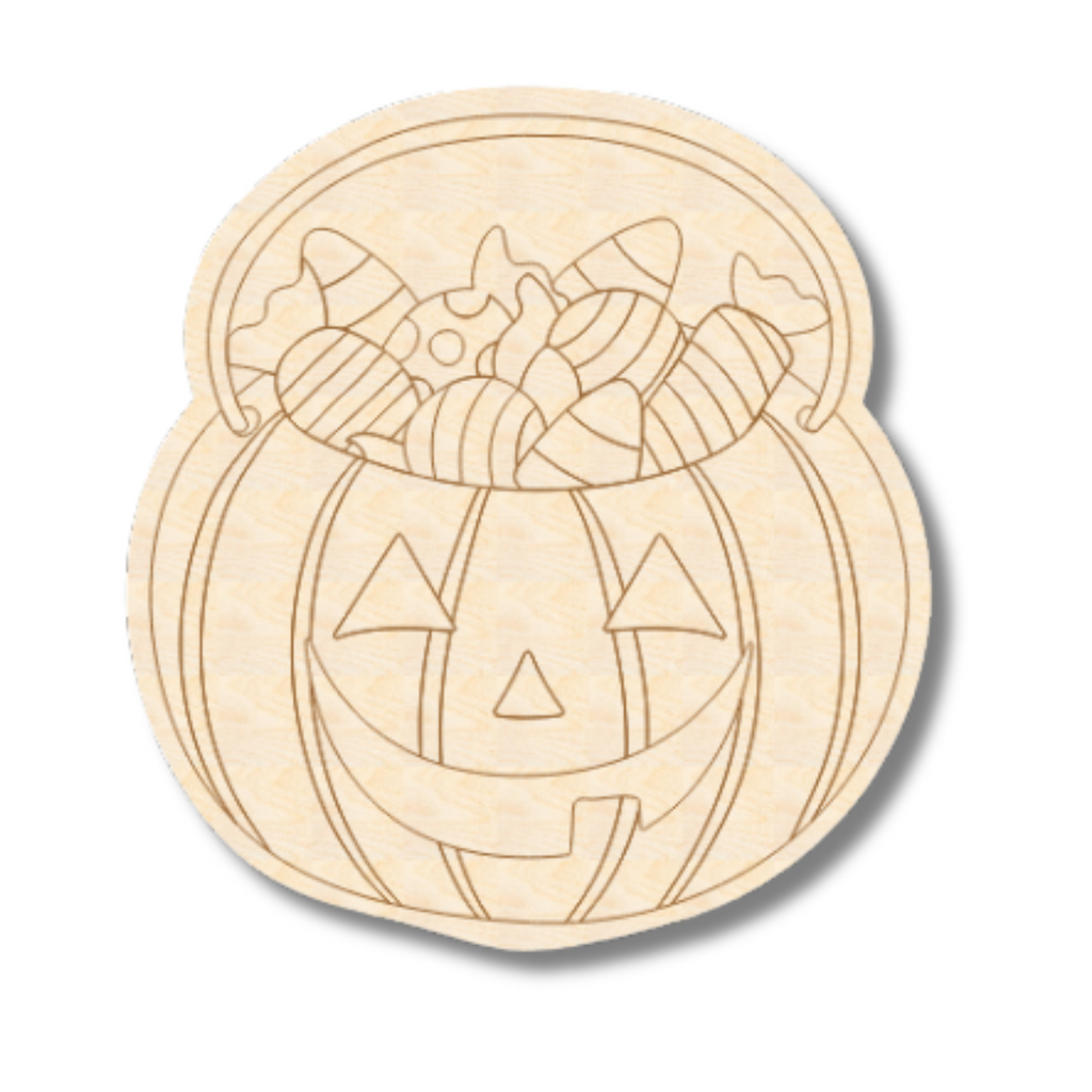Unfinished Wood Etched Halloween Candy Bucket Shape | Paint By Line Crafts | up to 30" DIY