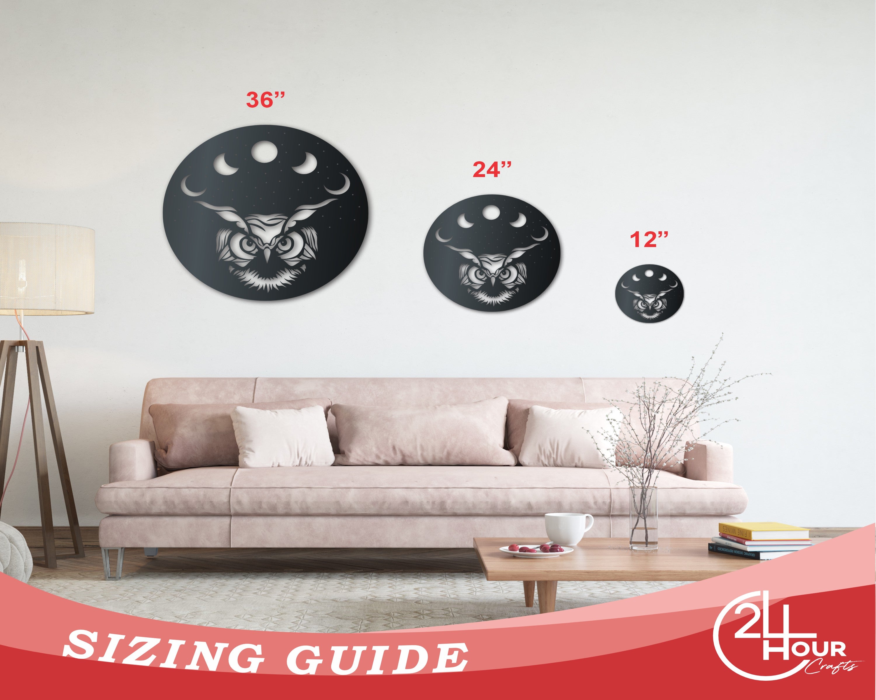 Metal Owl Moon Wall Art | Indoor Outdoor | Up to 36" | Over 20 Color Options