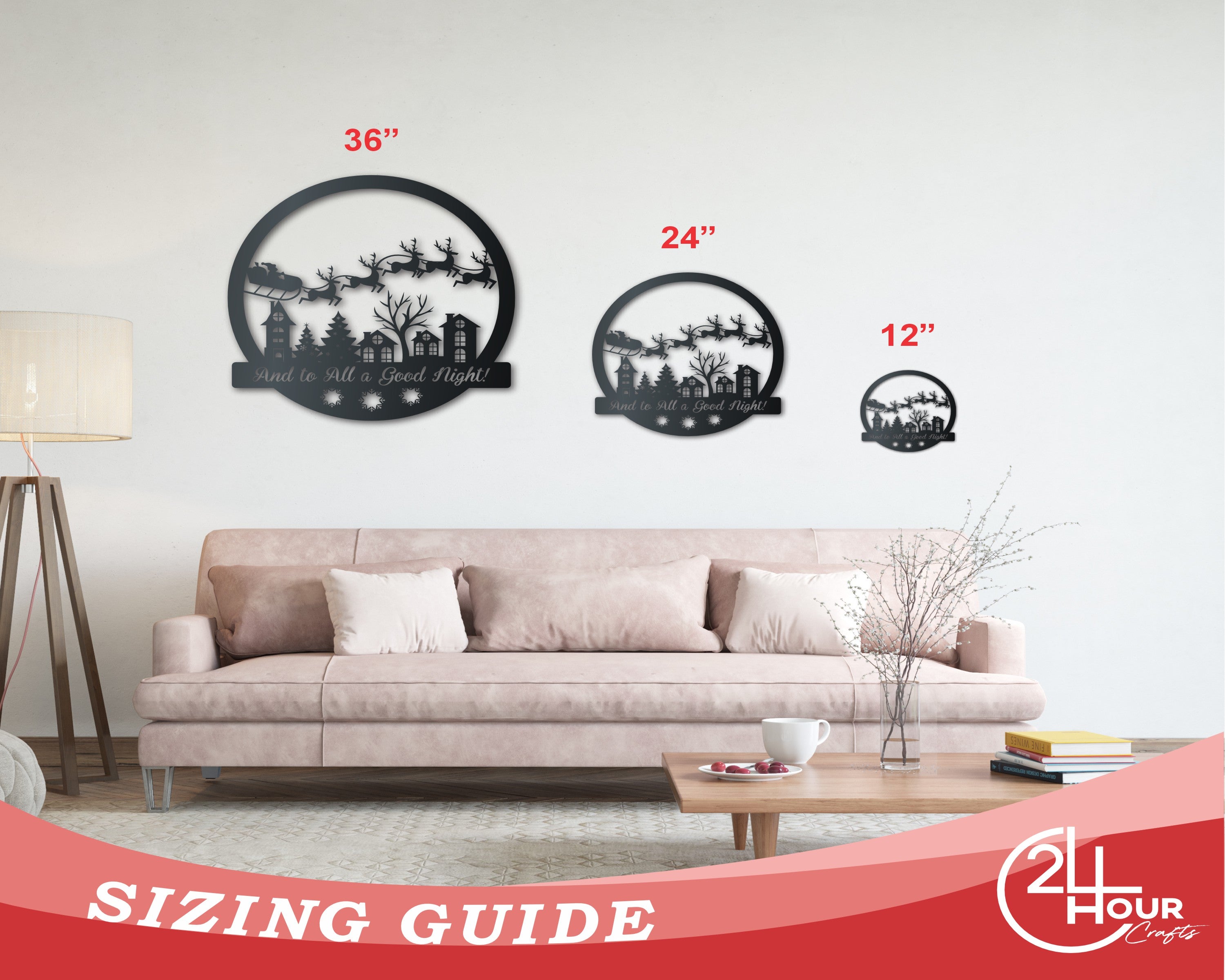 Custom Metal Christmas Night Santa's Sleigh Wall Art | Indoor Outdoor | Up to 36" | Over 20 Color Options