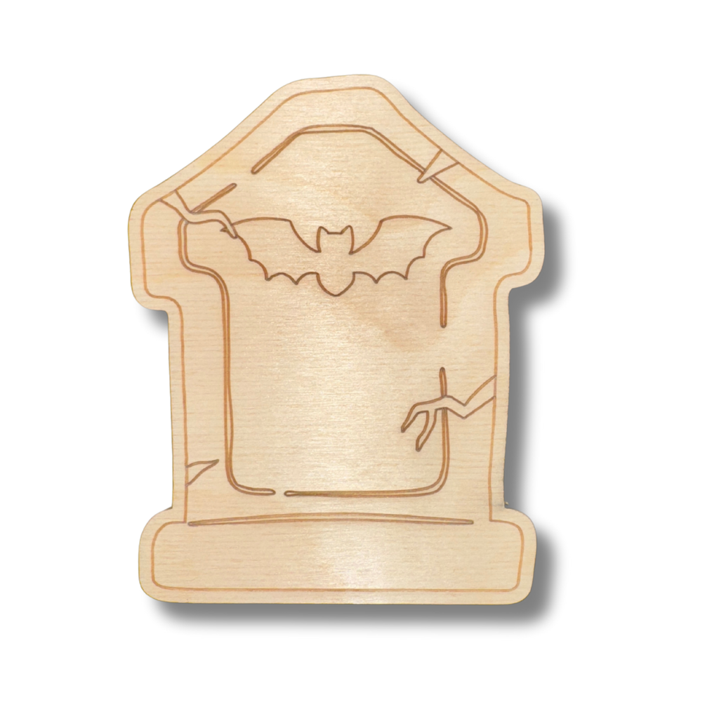 Unfinished Wood Etched Tombstone Shape | Paint By Line Crafts | up to 30" DIY