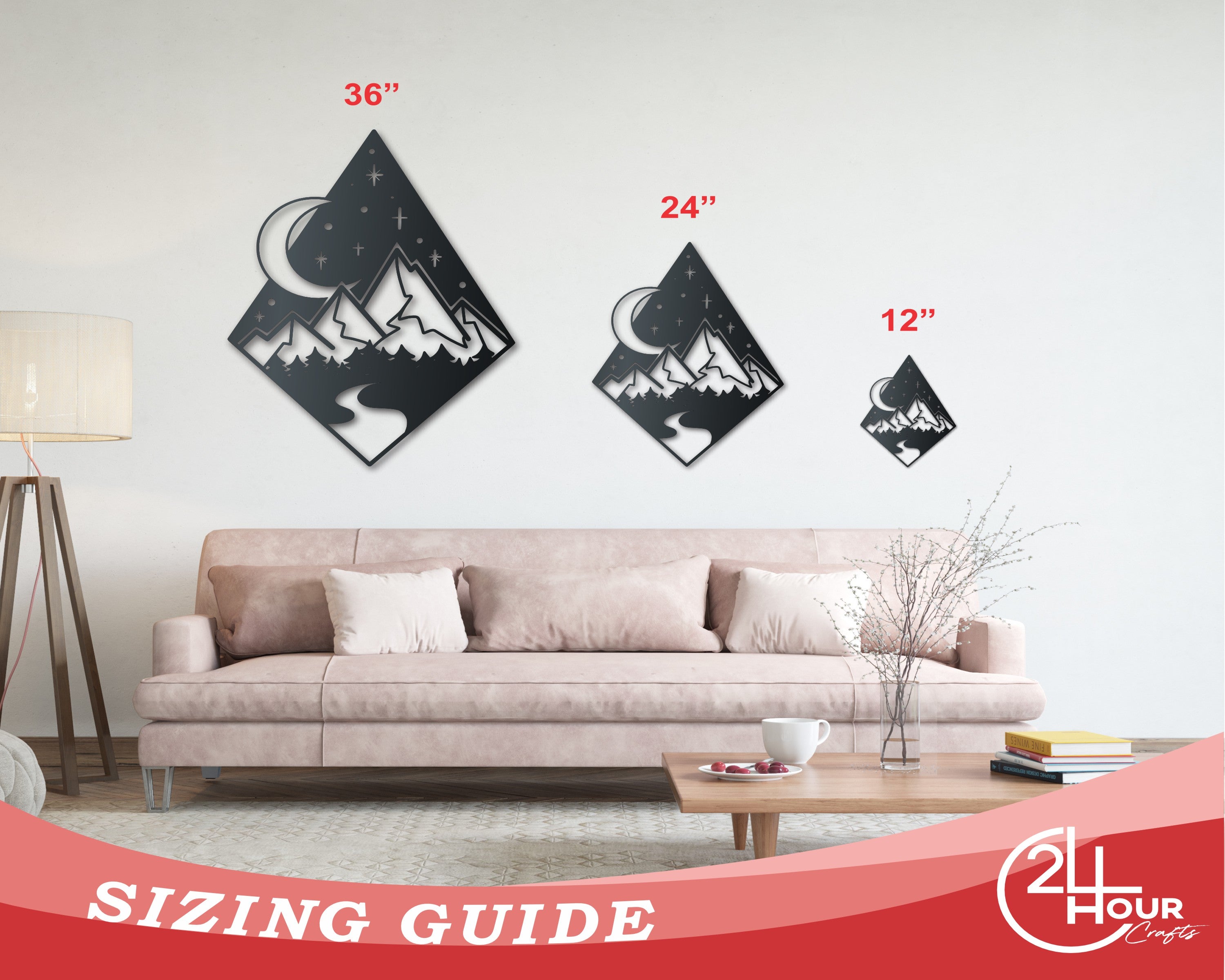 Metal Diamond Mountain Sky Wall Art | Indoor Outdoor | Up to 46" | Over 20 Color Options