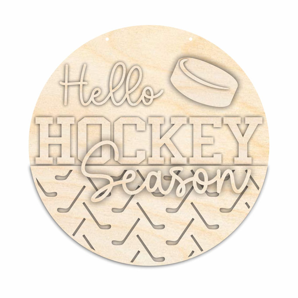 Unfinished Wood Hello Hockey Season Door Sign Kit | Wood Craft Cutouts | 1/4" Thick |