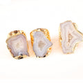 Agate Crystal Hole Rough Stone Electroplated Rings