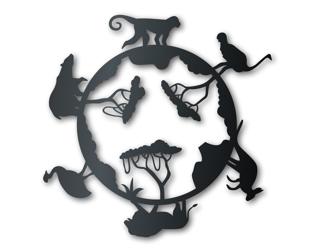 Metal World Safari Sign | Metal Zoo Animals Wall Art | Indoor Outdoor | Up to 46" | Over 20 Color Options
