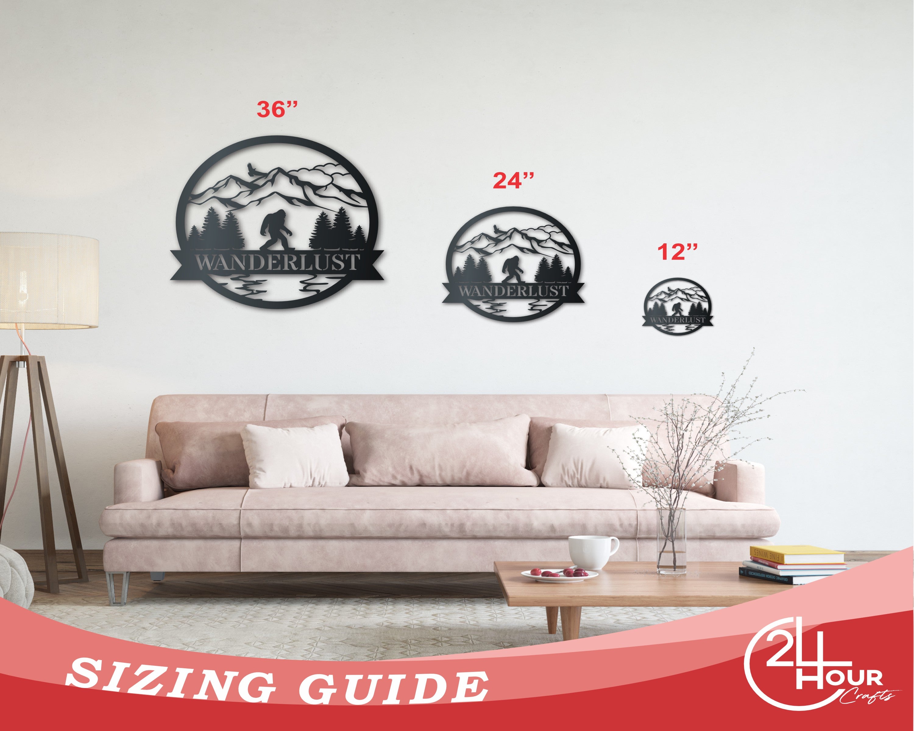 Custom Metal Bigfoot Mountain Wall Art | Paranormal Cryptid Decor | Indoor Outdoor | Up to 46" | Over 20 Color Options