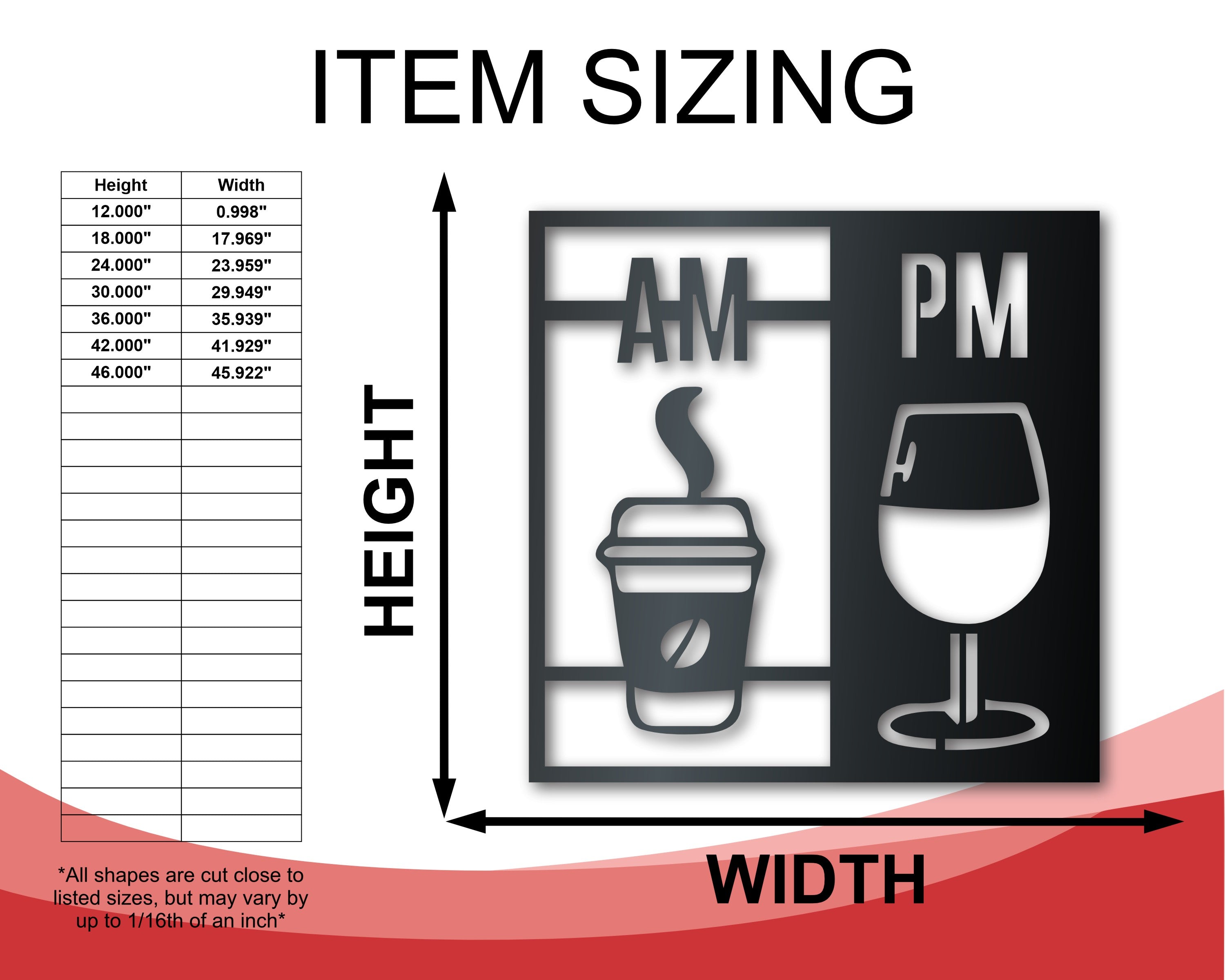 Coffee Wine AM and PM Metal Wall Art | Metal Kitchen Bar Decor | Indoor Outdoor | Up to 46" | Over 20 Color Options