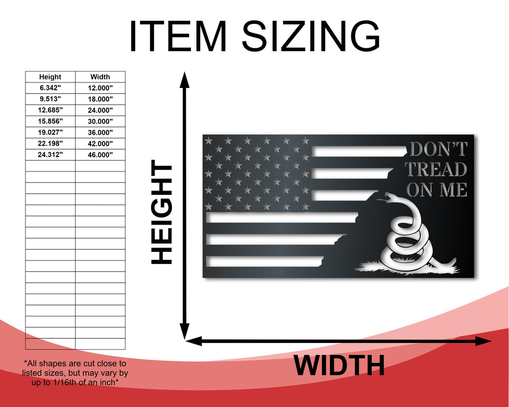 Metal Don't Tread on Me Wall Art | American Flag Sign | Indoor Outdoor | Up to 46" | Over 20 Color Options