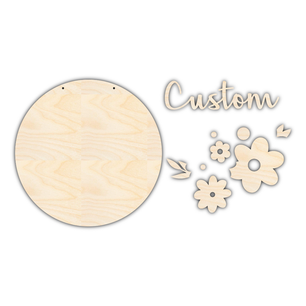 Unfinished Wood Custom Name Flowers Door Sign Kit | Wood Craft Cutouts | 1/4" Thick |