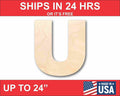 Unfinished Wood Block Letter U - Craft - up to 46" DIY
