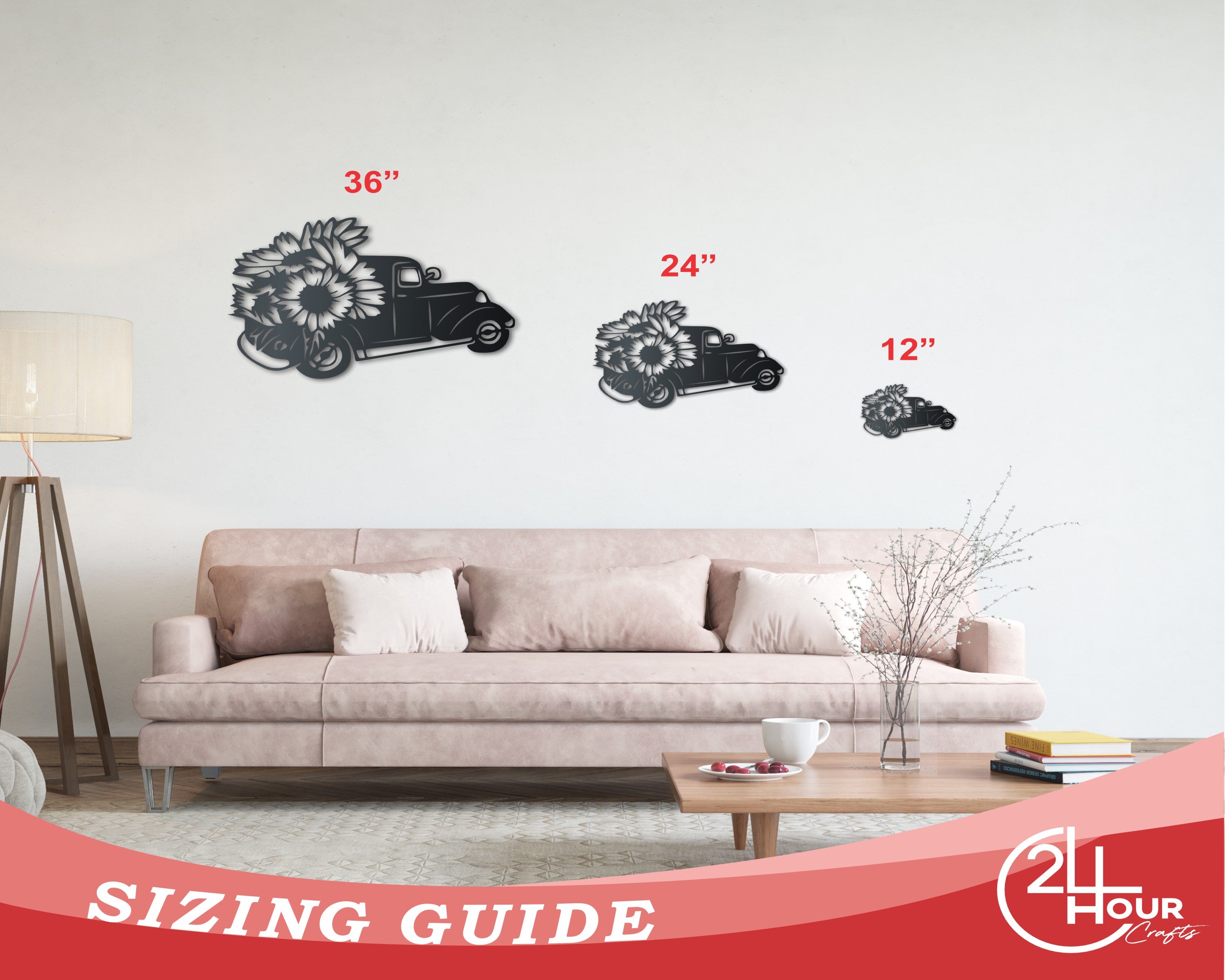 Metal Sunflower Pickup Truck Wall Art | Indoor Outdoor | Up to 30" | Over 20 Color Options